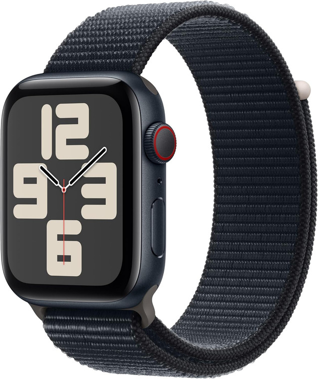 Apple Watch SE (GPS + Cellular) 44mm Midnight Aluminium Case with Midnight Sport Loop (145-220mm wrist)