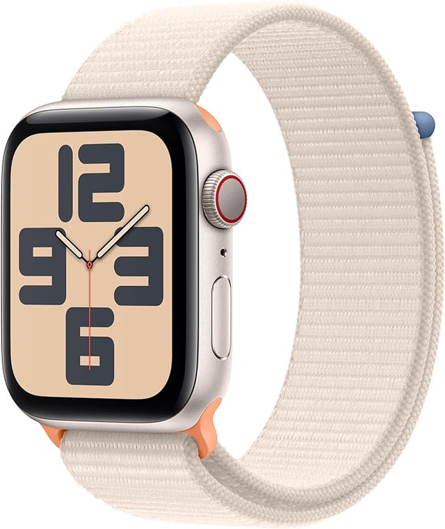 Apple Watch SE (GPS + Cellular) 44mm Starlight Aluminium Case with Starlight Sport Loop (145-220mm wrist)