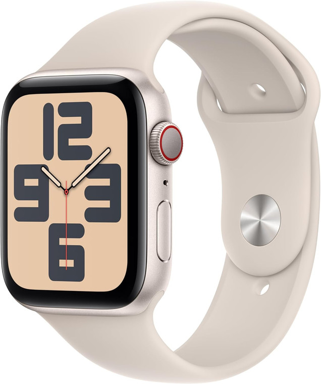 Apple Watch SE (GPS + Cellular) 44mm Starlight Aluminium Case with Starlight Sport Band S/M (140-190mm wrist)