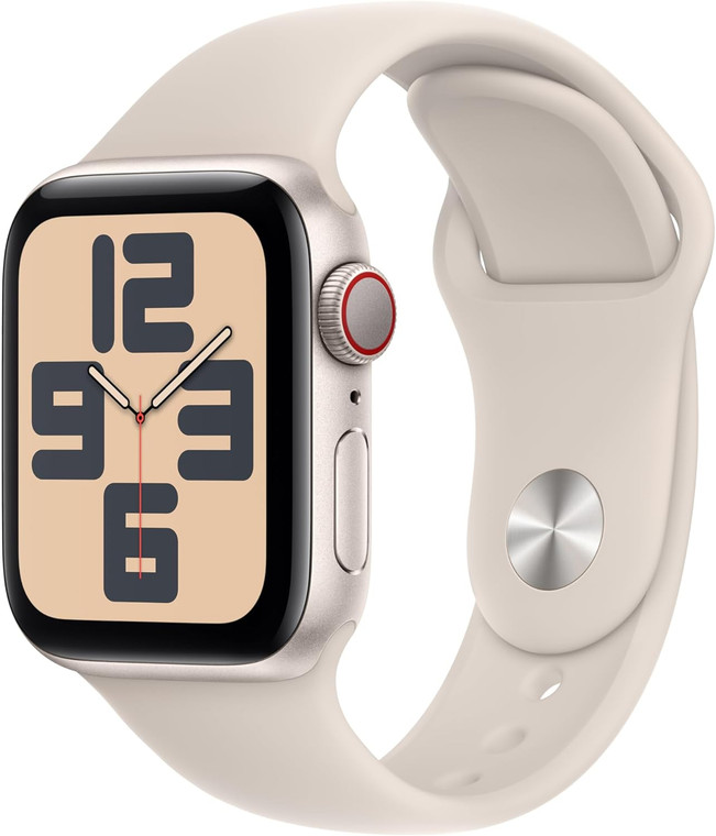 Apple Watch SE (GPS + Cellular) 40mm Starlight Aluminium Case with Starlight Sport Band S/M (130-180mm wrist)