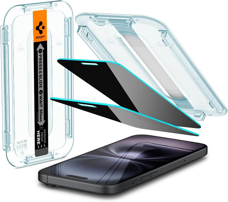Spigen Screen Protector TR EZ fit (Privacy) for Apple iPhone 16 | 15 - Transparency