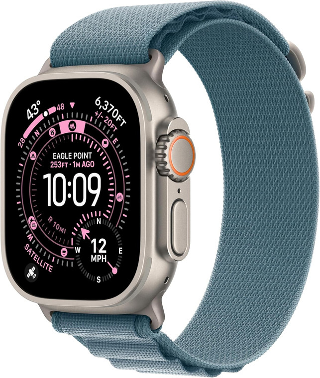 Apple Watch Ultra 3 (GPS + Cellular) 49mm Natural Titanium Case with Light Blue Alpine Large Band (165-210mm) - 2025
