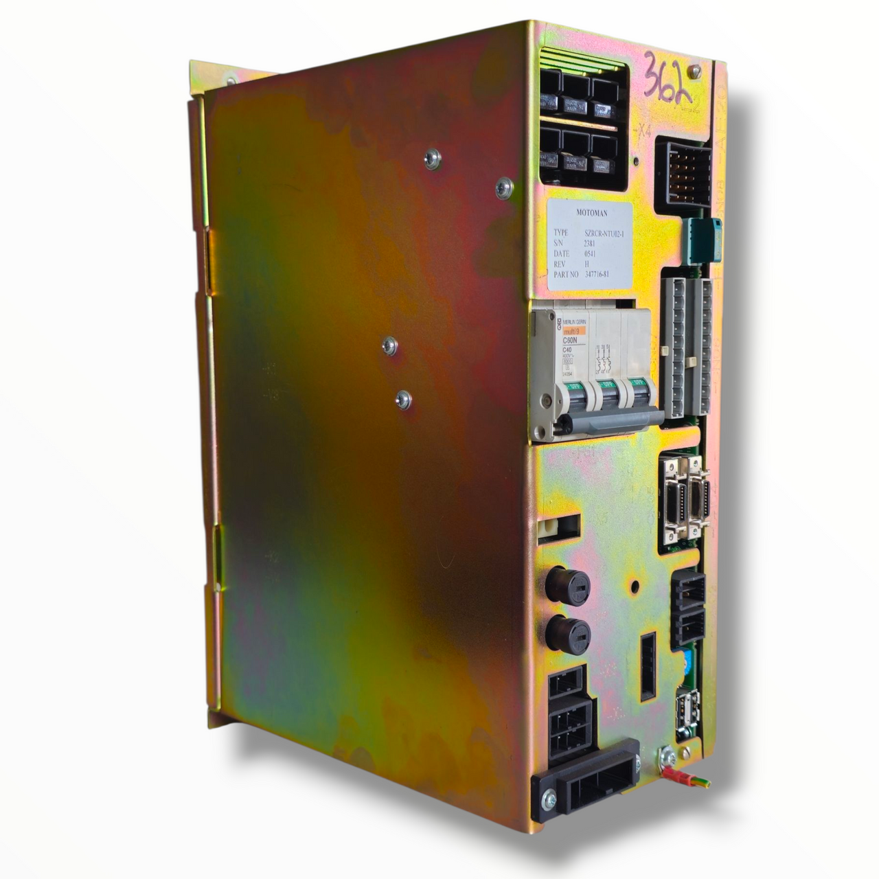 Close-up of Yaskawa SZRCR-NTU02-1 controller – industrial servo control unit, used tested