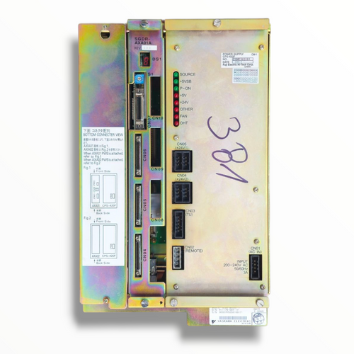 Front panel view of JZNC-NRK02-1 rack – CPS-420F module and SGDR series drive boards installed