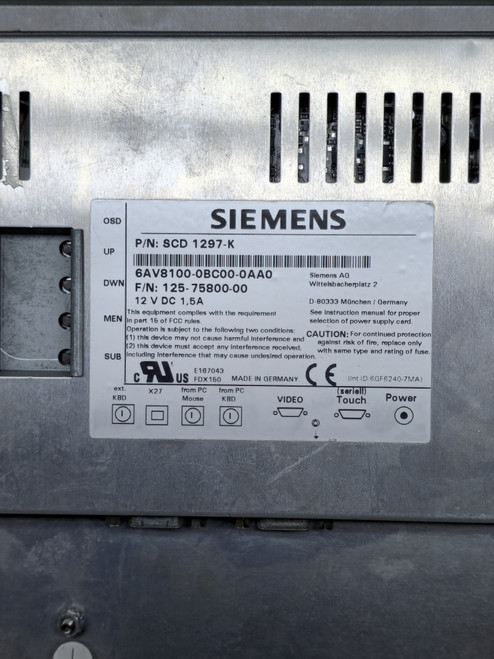 Siemens SIMATIC ITC1500 15.6" Widescreen HMI Panel | P/N: 6AV8100-0BC00-0AA0