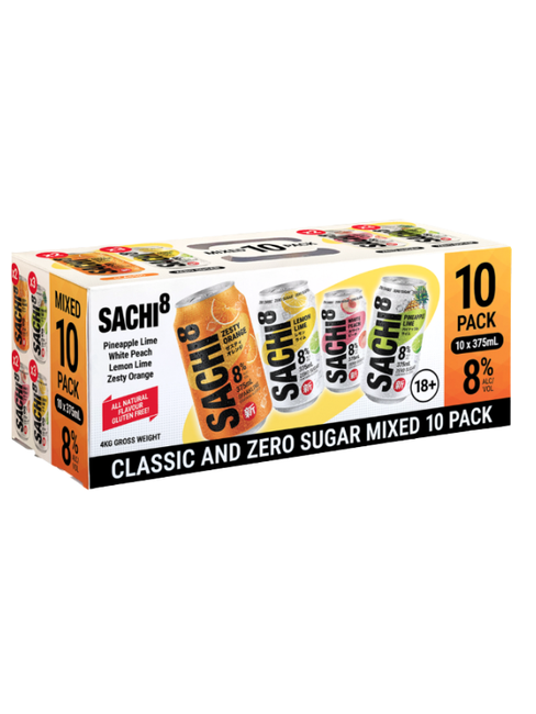 SACHI8 CLASSIC & ZERO SUGAR MIXED PACK 8% CANS 3X10X375ML
