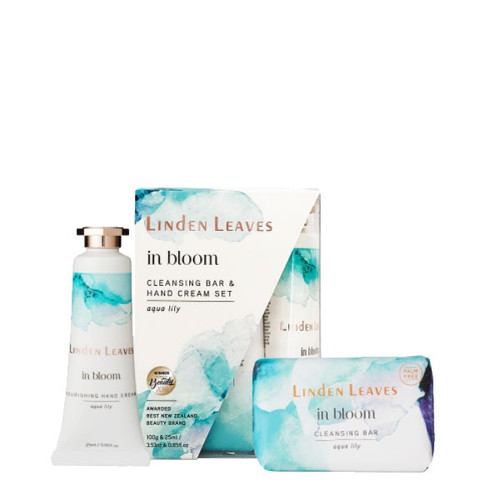 Linden Leaves In Bloom Cleansing Bar and Hand Cream Set Aqua Lily