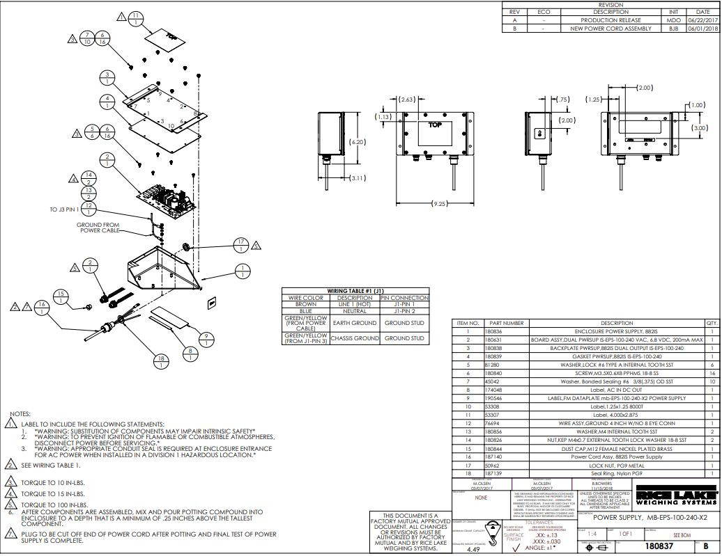 miosae2525ページ Rice Lake 882IS Power Supply mb-EPS-100-240-X2, Dual Output 6.8VDC