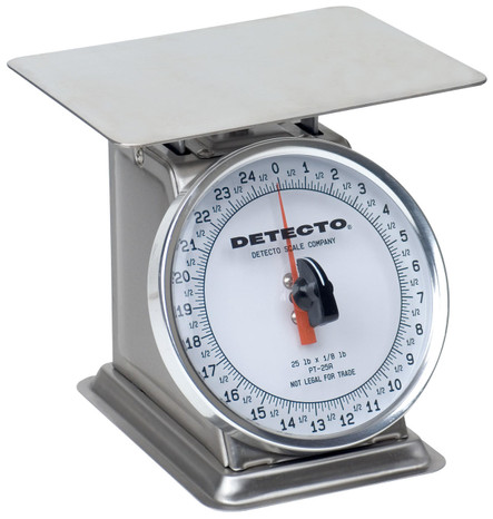 Detecto Cardinal Detecto PT-25-SR Stainless Steel Top Loading Dial Scale, 25 lb x 0.125 lb 