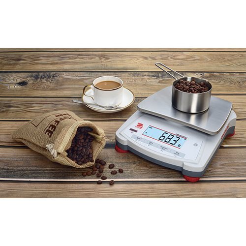 OHAUS Navigator weighing coffee beans 