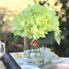 Green Silk Hydrangea Flower Arrangement in Glass Vase With Faux Water