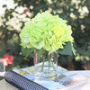 Green Silk Hydrangea Flower Arrangement in Glass Vase With Faux Water