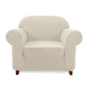 Elegant Jacquard Polyester Spandex Stretch Washable Box Cushion Armchair  Slipcover-Ivory White