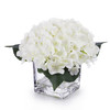 Cream Silk Hydrangea Flower Arrangement in Cube Glass Vase With Faux Water