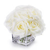Cream Silk Open Rose Flower Arrangement in Cube Glass Vase With Faux Water