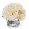 Peach Silk Open Rose Flower Arrangement in Cube Glass Vase With Faux Water