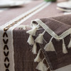 Purple Beige High Quality Rectangle Cotton and Linen Tablecloth with Tassels