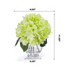 Green Silk Hydrangea Flower Arrangement in Clear Glass Vase With Faux Water