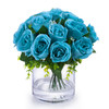 Aqua Silk Open Rose Flower Arrangement in Clear Glass Vase With Faux Water