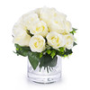 Cream Silk Open Rose Flower Arrangement in Clear Glass Vase With Faux Water