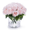 Pink Silk Open Rose Flower Arrangement in Clear Glass Vase With Faux Water
