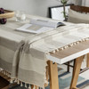 Beige High Quality Rectangle Cotton and Linen Tablecloth with Tassels For Dinning Table