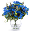 Blue Silk Sunflower Arrangement in Clear Glass Vase
