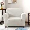 Ivory White Jacquard Polyester Spandex Fabric Box Cushion Armchair Slipcover