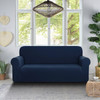 Dark Blue Ultra Soft Rhombus Jacquard Polyester Spandex Fabric Box Cushion Loveseat Slipcover