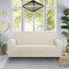 Ivory Ultra Soft Rhombus Jacquard Polyester Spandex Fabric Box Cushion Loveseat Slipcover