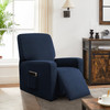 Dark Blue Ultra Soft Rhombus Stretch Fabric  Recliner Slipcover with Elastic Bottom Side Pocket