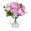 Pink Mixed Silk Rose Flower Arrangement in Clear Glass Vase With Faux Water