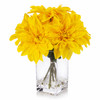 Yellow Silk Dahlia Flower Arrangement in Clear Glass Vase With Faux Water