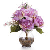 Purple Mixed Silk Rose Flower  Arrangement in  Glass Vase With Faux Water and River Stone