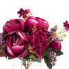 Wine Mixed Silk Peony Flower in  Glass Vase With Faux Water