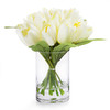 18 Heads Cream Silk Tulip Flower in  Glass Vase With Faux Water