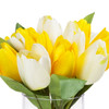  18 Heads Yellow Cream Silk Tulip Flower in  Glass Vase With Faux Water