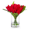 18 Heads Red Silk Tulip Flower in  Glass Vase With Faux Water