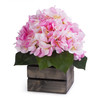 Pink Silk Hydrangea Flower Arrangement in Wood Planter