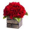 Red Silk Hydrangea Flower Arrangement in Wood Planter