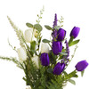 Purple Cream Mixed Silk Tulip Flower in Clear Glass Vase With Faux Water