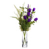 Purple Cream Mixed Silk Tulip Flower in Clear Glass Vase With Faux Water