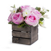 Pink Mixed Rose Flower Arrangement in Wood Planter