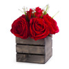 Red Mixed Rose Flower Arrangement With Wood Planter