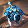 Blue Mixed Peony Flower Arrangement in Natural Wood Planter