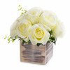 Cream Silk Rose Flower Arrangement in Natural Wood Planter