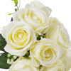 Cream Silk Rose Flower Arrangement in Natural Wood Planter