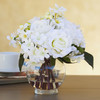 Mixed White Silk Rose Flower Arrangement in Clear Glass Vase With Faux Water