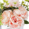  Mixed Pink Silk Peony Flower in  Cube Glass Vase With Faux Water