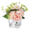  Mixed Pink Silk Peony Flower in  Cube Glass Vase With Faux Water